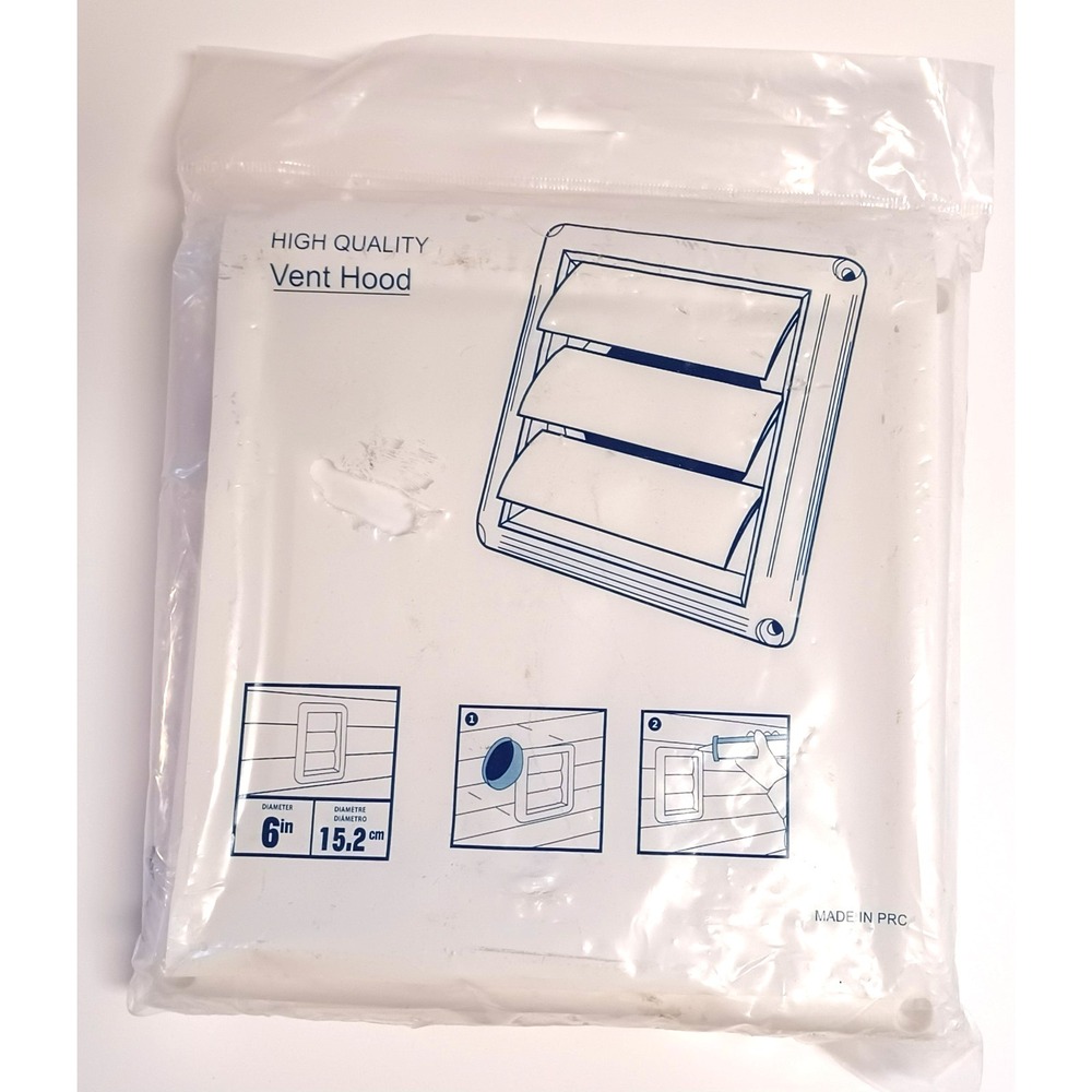 6" White Louvered Vent Cover Exterior Wall Cap Plastic Exhaust Hood Dryer Vent